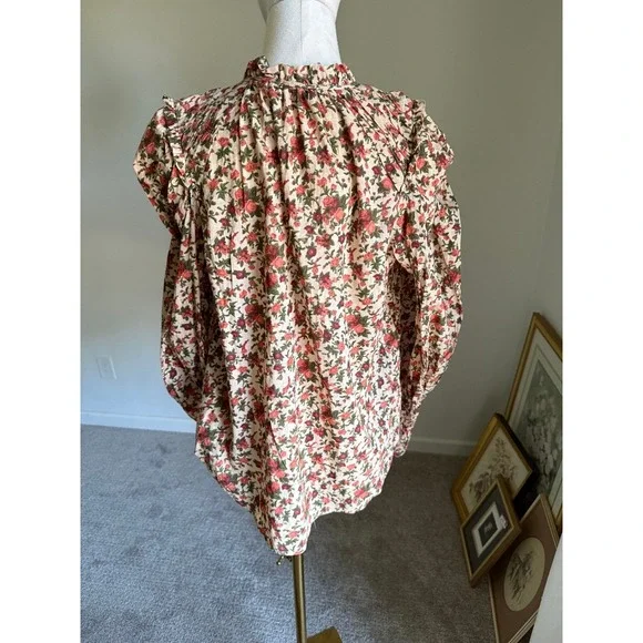 Free People Meant to Be Floral Print Blouse Top Long Sleeve Ruffle Boho Bohemian - Picture 5 of 9